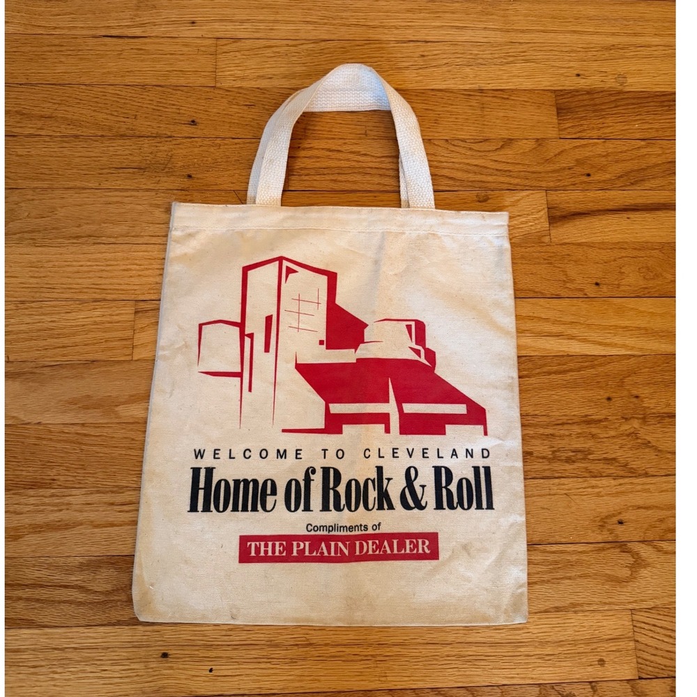 Vtg 90s Cleveland Home of Rock & Roll Canvas Tote Bag The Plain Dealer Fabriko